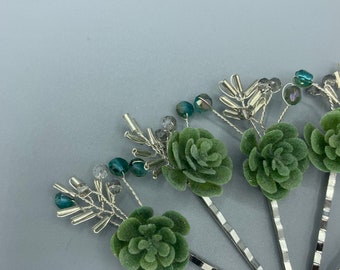 Green Succulent Hair Pins