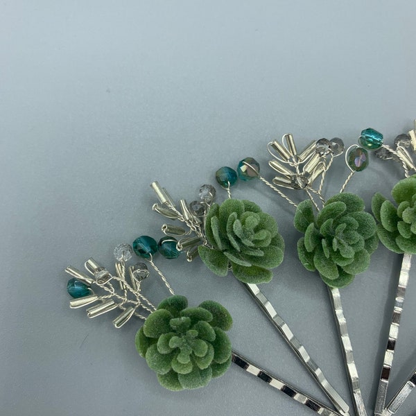 Green Succulent Hair Pins