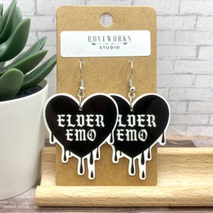 ELDER EMO Earrings funny earrings large statement earrings oversized earrings word earrings music earrings black heart earrings