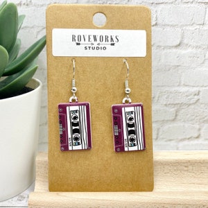 CASSETTE TAPE Earrings retro cassettes tapes dangle 1980s music teacher 90s 1990s musician gifts vintage 80s party nostalgic fun radio songs burgandy - blank
