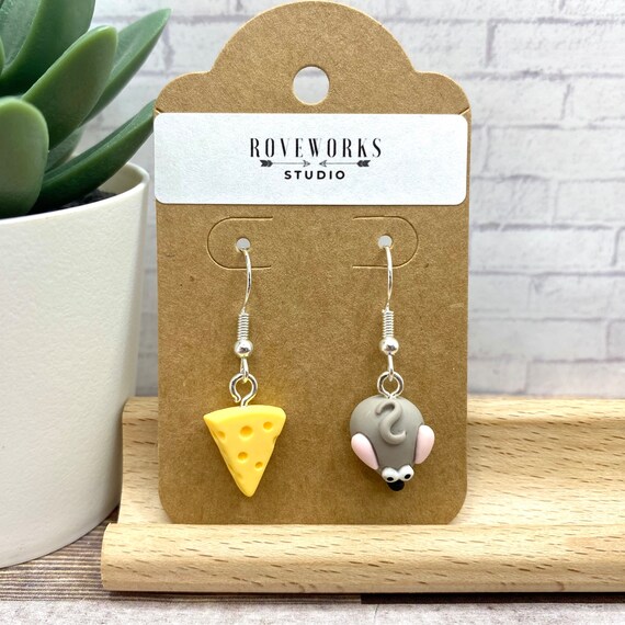 MOUSE CHEESE Earrings Small Mismatched Earrings Mouse Earrings