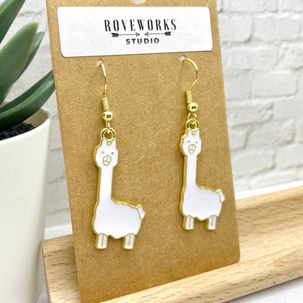 ALPACA EARRINGS dangley alpacas llamas animal earrings llama gifts for her alpaca farm alpaca farmer white cute gift funny earrings