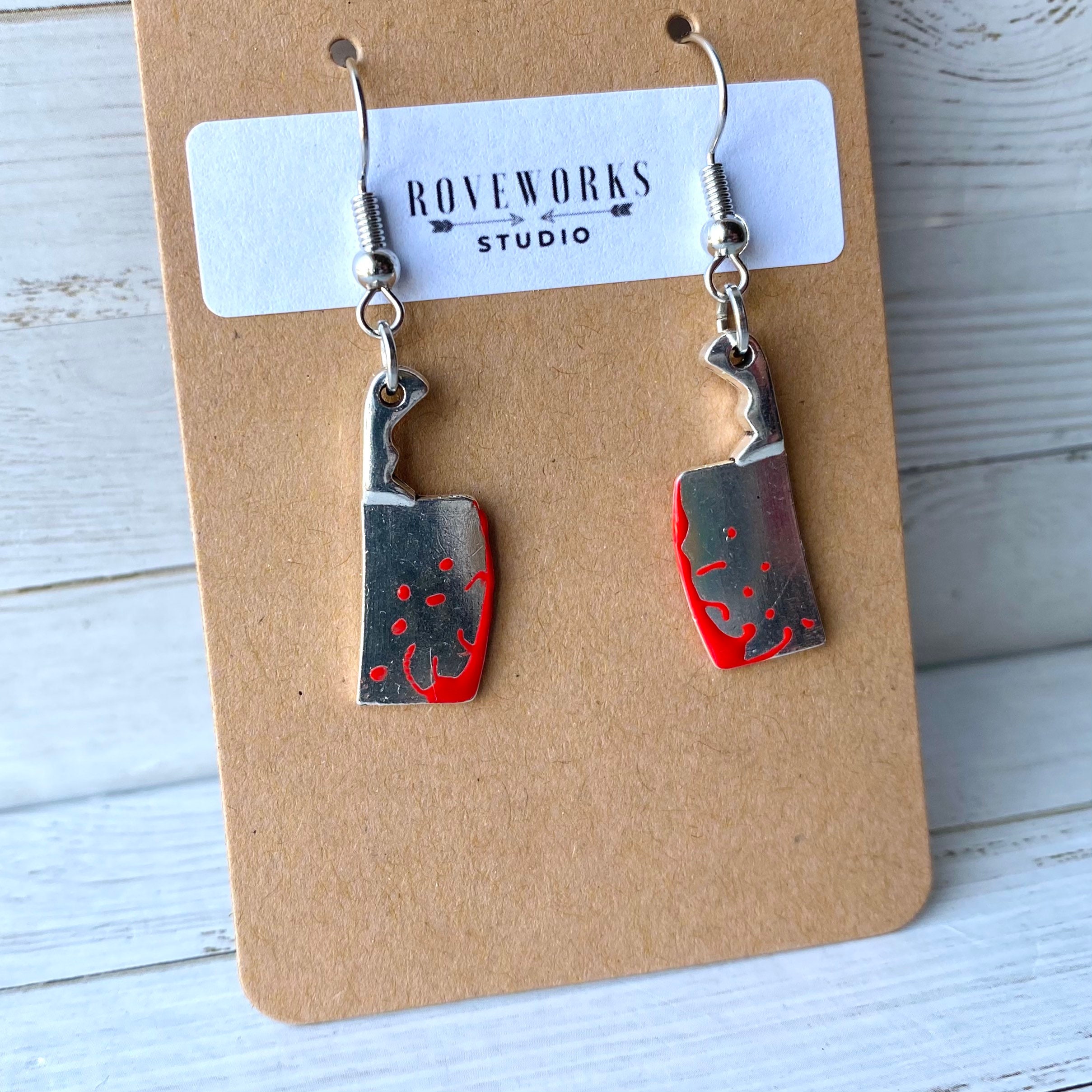 CLEAVER Knife Earrings knives silver colored metal fake Etsy