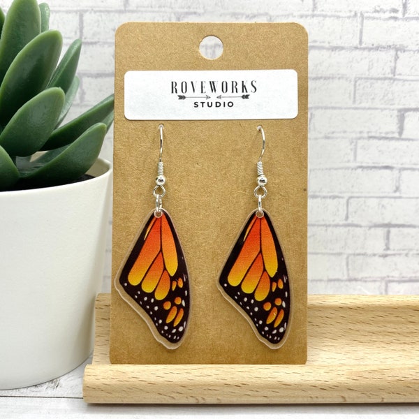 BUTTERFLY WING Earrings orange monarch butterflies acrylic butterfly wings butterflies cute butterfly earrings cottagecore aesthetic