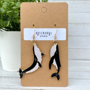 HUMPBACK WHALE Earrings mismatched dangley earrings ocean animals whales black and white aquatic cute animal jewellery unique earrings