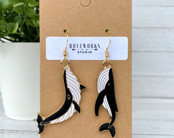 HUMPBACK WHALE Earrings mismatched dangley earrings ocean animals whales black and white aquatic cute animal jewellery unique earrings