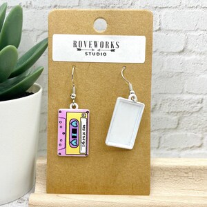 CASSETTE TAPE Earrings retro cassettes tapes dangle 1980s music teacher 90s 1990s musician gifts vintage 80s party nostalgic fun radio songs imagem 8