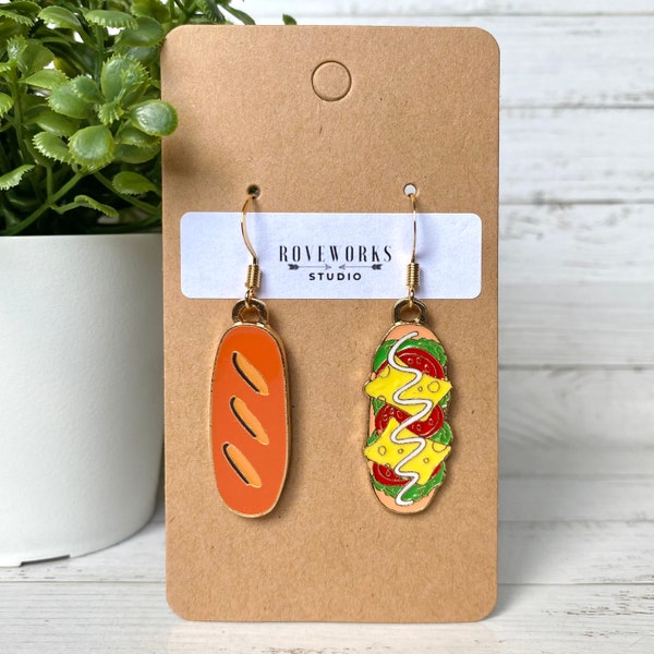 SANDWICH Earrings mismatched dangley submarine sandwiches sub bun lettuce tomatoes cheese fast food jewellery subs bread earrings foodie