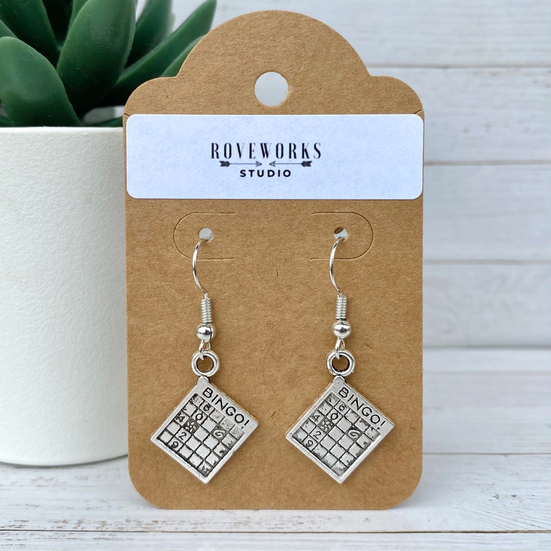 BINGO CARD Earrings Dangley Earrings Lightweight Silver Coloured Metal