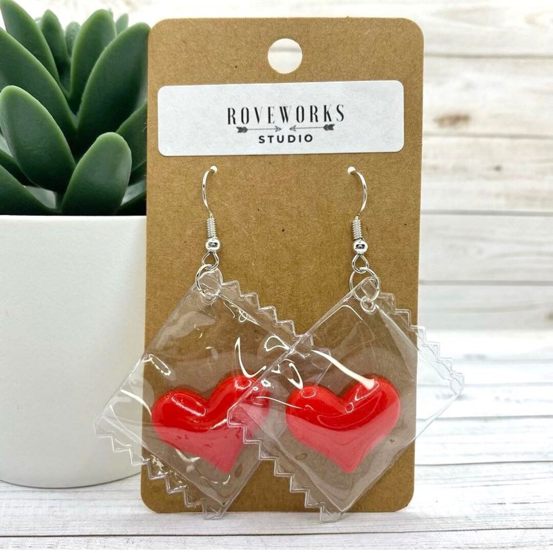CANDY HEART Earrings Red Hearts Lightweight Candies Love Earrings Valentines Day Earrings Candy