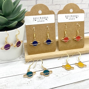 Little PLANET Earrings small dangley earrings OUTER SPACE earrings Saturn earrings solar system teacher earrings cute teacher gift for her