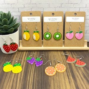 FRUIT EARRINGS acrylic earrings lemon earrings strawberry earrings grape earrings strawberry gifts summer earrings orange earrings kiwis