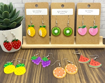 FRUIT EARRINGS acrylic earrings lemon earrings strawberry earrings grape earrings strawberry gifts summer earrings orange earrings kiwis