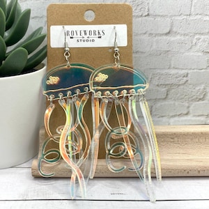 Big JELLYFISH EARRINGS oversized dangley shiny ocean animals octopus aquatic cute animals jewellery unique huge fun festival jelly fish gift