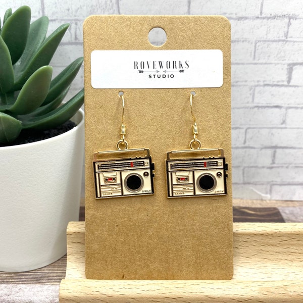 BOOM BOX Earrings retro cassette tape earrings 1980s music 90s music earrings radio stereo musician gift earrings 80s party ghetto blaster