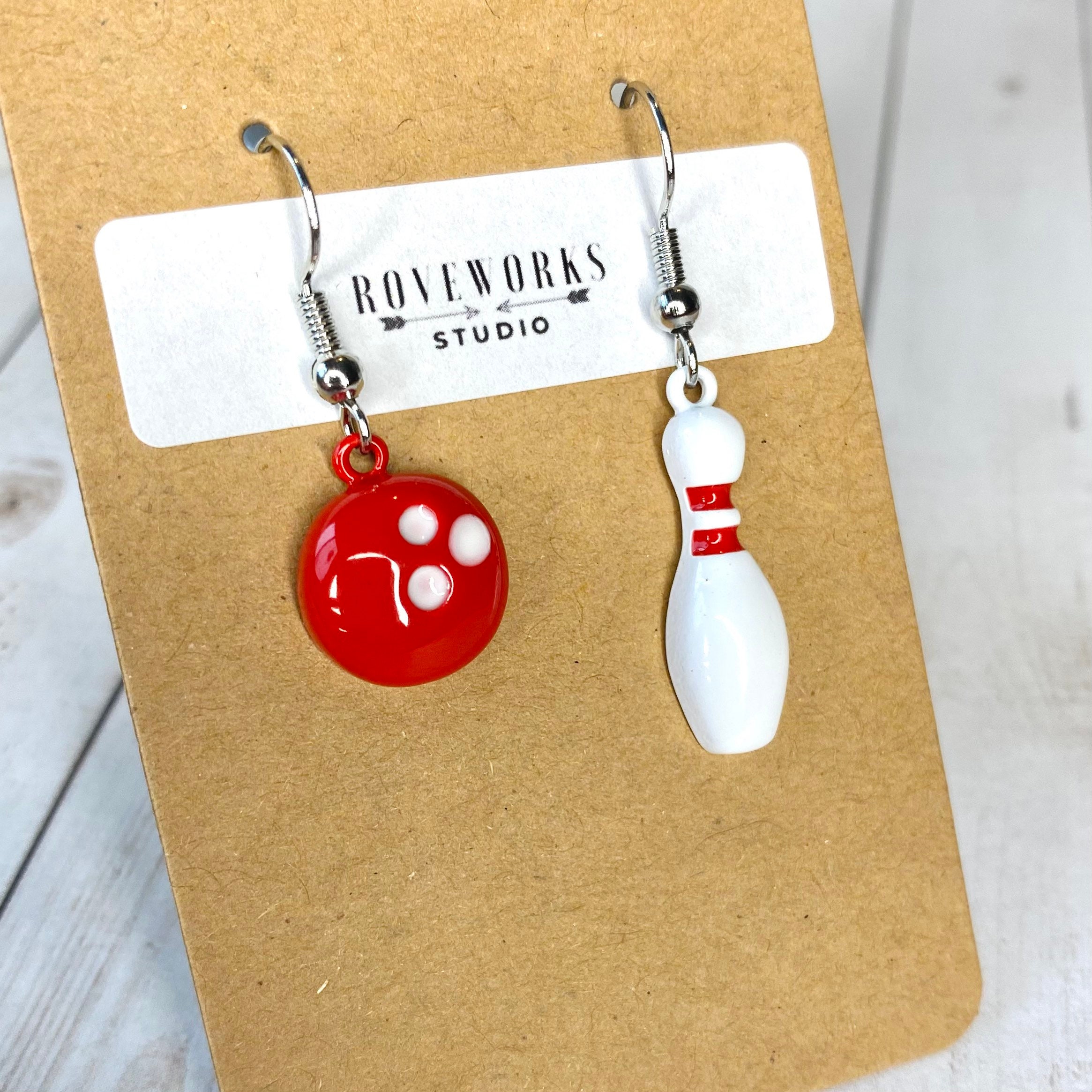 BOWLING EARRINGS mismatched bowling pin and ball dangley Etsy