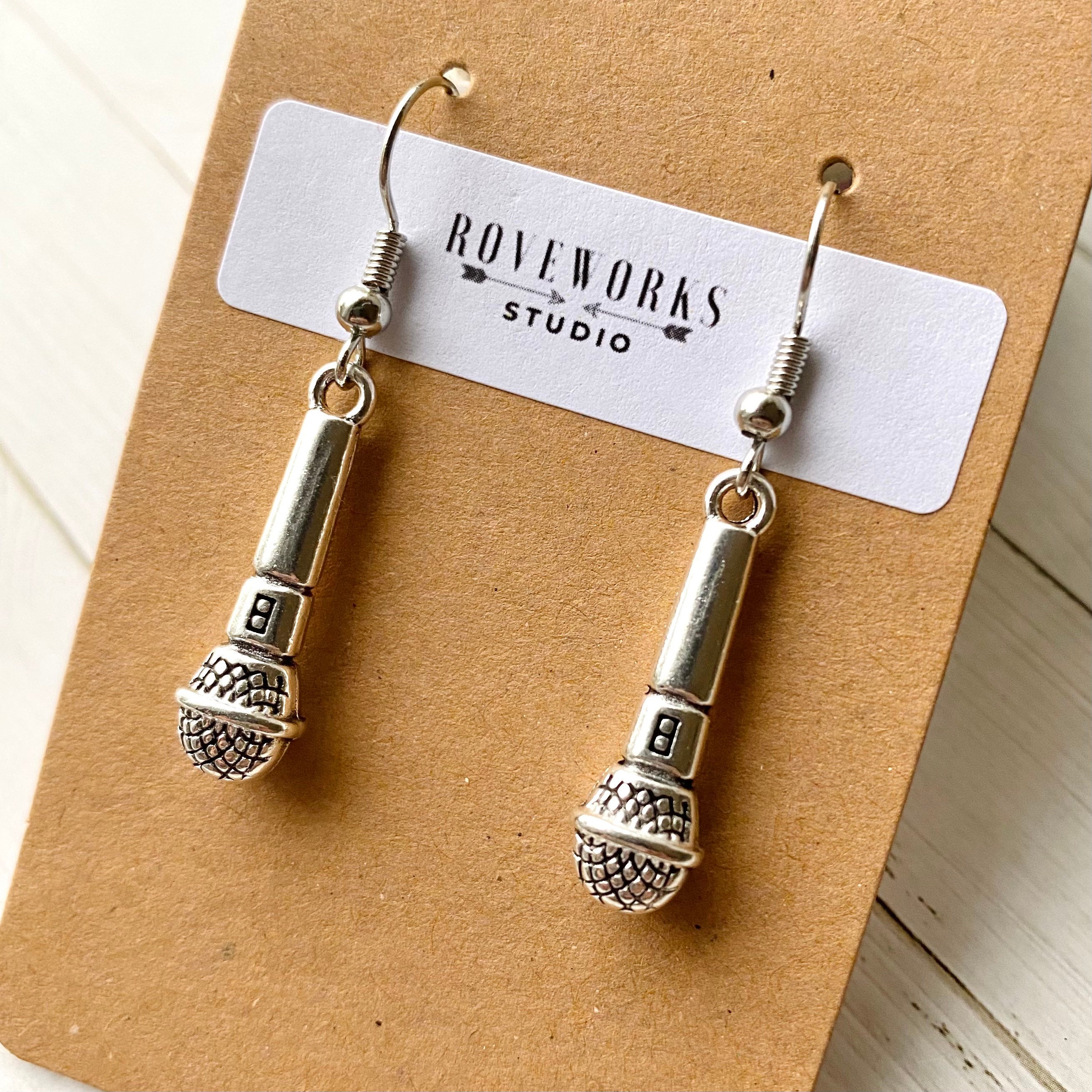 MICROPHONE Earrings metal dangley silver colored dangle Etsy