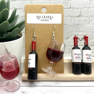 Oversized WINE EARRINGS comically big wine bottle wine glass earrings dangley cups lover gift winery time bottles grape red mismatched funny