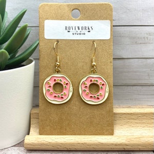 SPRINKLE DONUT EARRINGS pink metal doughnut earrings food earrings donut lover gift for her miniature food donuts fun fashion sprinkle done