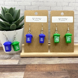 GARBAGE & RECYCLING Earrings dangley earrings garbage can earrings funny earrings mismatched earrings recycle can earrings funny gifts waste