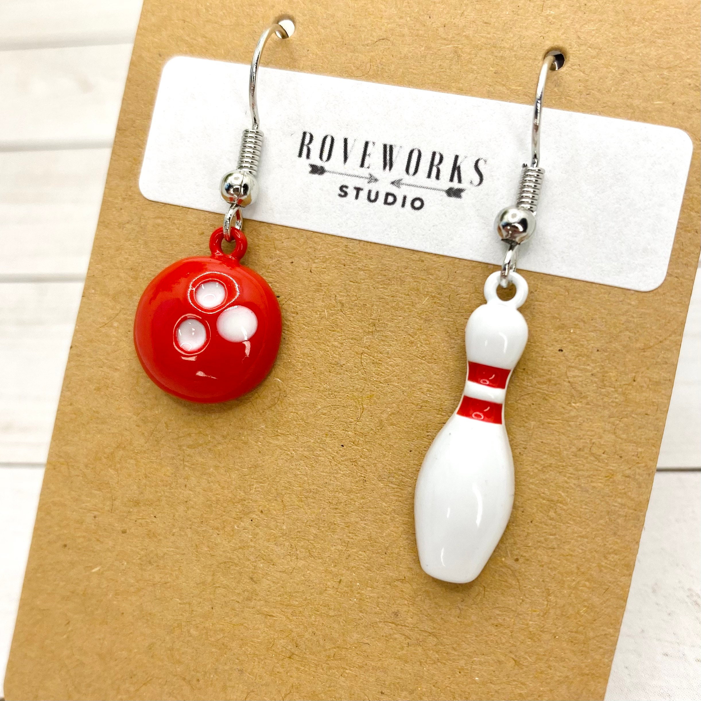 BOWLING EARRINGS mismatched bowling pin and ball dangley Etsy