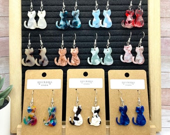 FANCY CAT Earrings dangley acrylic cats pretty cat gifts for her brown calico white blue red lightweight kitten kitty crazy cat lady gift