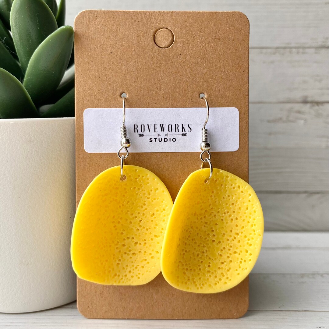 POTATO CHIP Earrings Miniature Food Earrings Lightweight Yellow Plastic