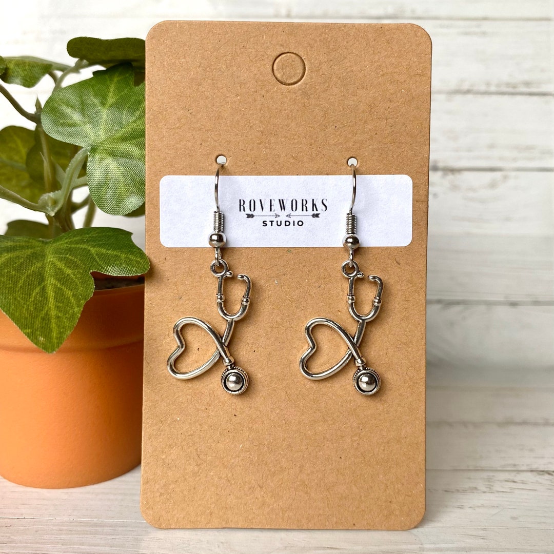 STETHOSCOPE EARRINGS Nurse Doctor Lightweight, Silver Coloured Charms