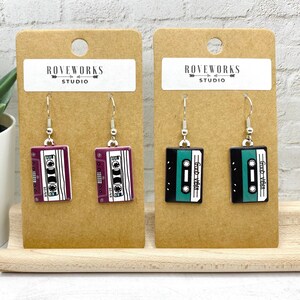 CASSETTE TAPE Earrings retro cassettes tapes dangle 1980s music teacher 90s 1990s musician gifts vintage 80s party nostalgic fun radio songs imagem 7