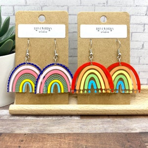 Big RAINBOW Earrings Dangley oversized acrylic rainbows cute colourful lightweight charms rainbows boho rainbow gifts statement earrings
