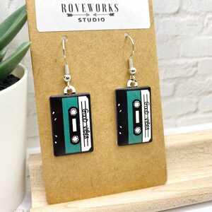 CASSETTE TAPE Earrings retro cassettes tapes dangle 1980s music teacher 90s 1990s musician gifts vintage 80s party nostalgic fun radio songs green - good vibes