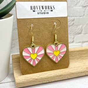Starburst HEART Earrings small fun hearts earrings Valentine’s Day pink yellow anniversary gifts dainty earrings love gift Valentines cute