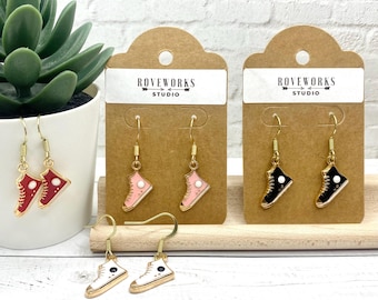 CONVERSE SHOES Earrings dangley lightweight small gold colored metal allstars chucks charms running shoe black and white fashion style 1980s