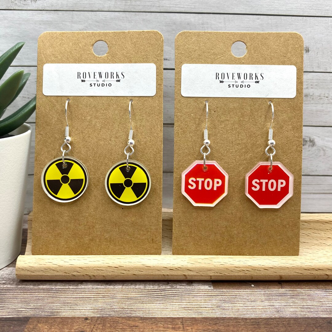 STOP & NUCLEAR WASTE Earrings - Stop Sign Earrings Toxic Earrings Word ...