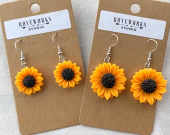 SUNFLOWER Earrings cottagecore earrings flower earrings sunflowers orange daisy dangley earrings gift for her boho jewellery nature earrings
