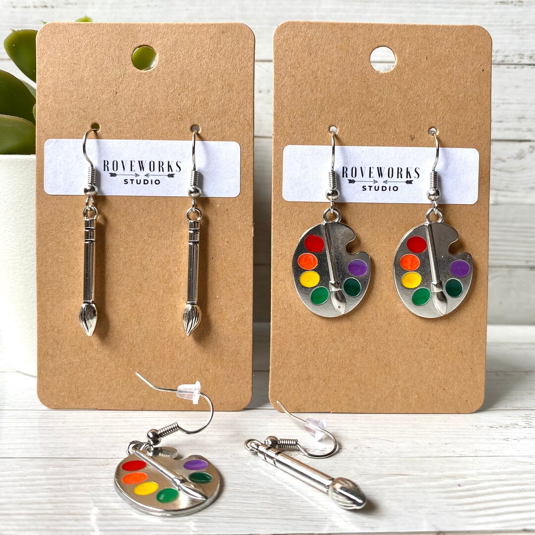 PAINT PALETTE & BRUSHES Mismatched Earrings Painting Earrings Artist