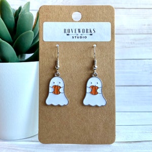 Pendientes de calabaza fantasma: fantasmas blancos con calabazas, Halloween, colgantes, dijes brillantes, disfraz aterrador, lindo dije espeluznante