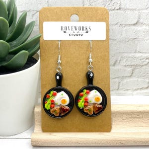 Heart(y) Breakfast Earrings over easy sunnyside up eggs egg hearts whites yolks foodie brunch funny food earrings unique frying pan chef fun