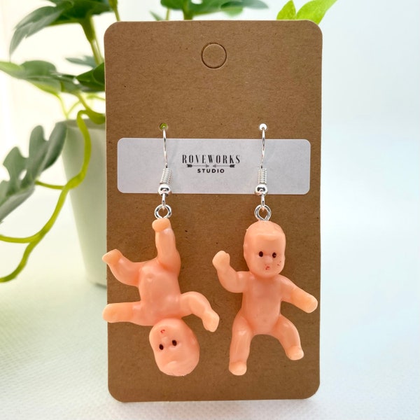 Creepy BABY EARRINGS mini plastic babies dangley earrings mismatched earrings Halloween earrings unique statement earrings baby shower