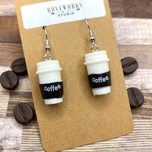 COFFEE Earrings - kawaii dangle earrings latte coffee cup coffee lover earrings coffee lover gift for her statement earrings food jewellery