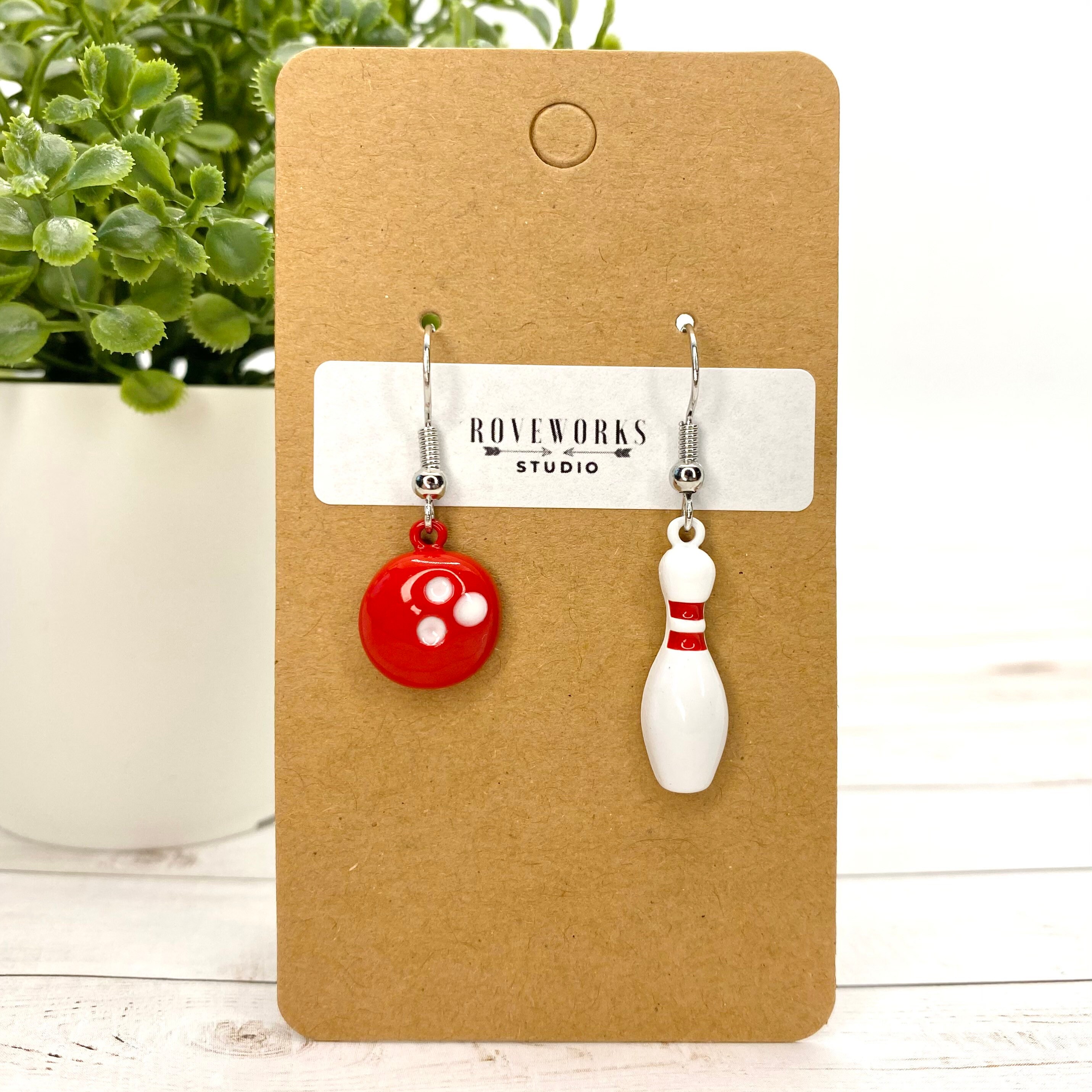 BOWLING EARRINGS mismatched bowling pin and ball dangley Etsy