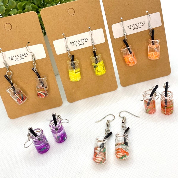 FRUIT JUICE Earrings juice jars lemonade earrings strawberry earrings grape earrings strawberry gifts summer earrings orange watermelon