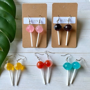 LOLLIPOP EARRINGS dangley candy earrings dumdum earrings lollipops tootsie pop earrings blue raspberry cherry lollypop suckers pink lolipops