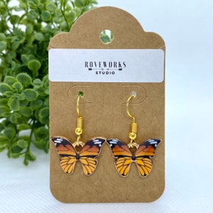 MONARCH BUTTERFLY Earrings - shiny, Dangley butterflies, Drop Earring