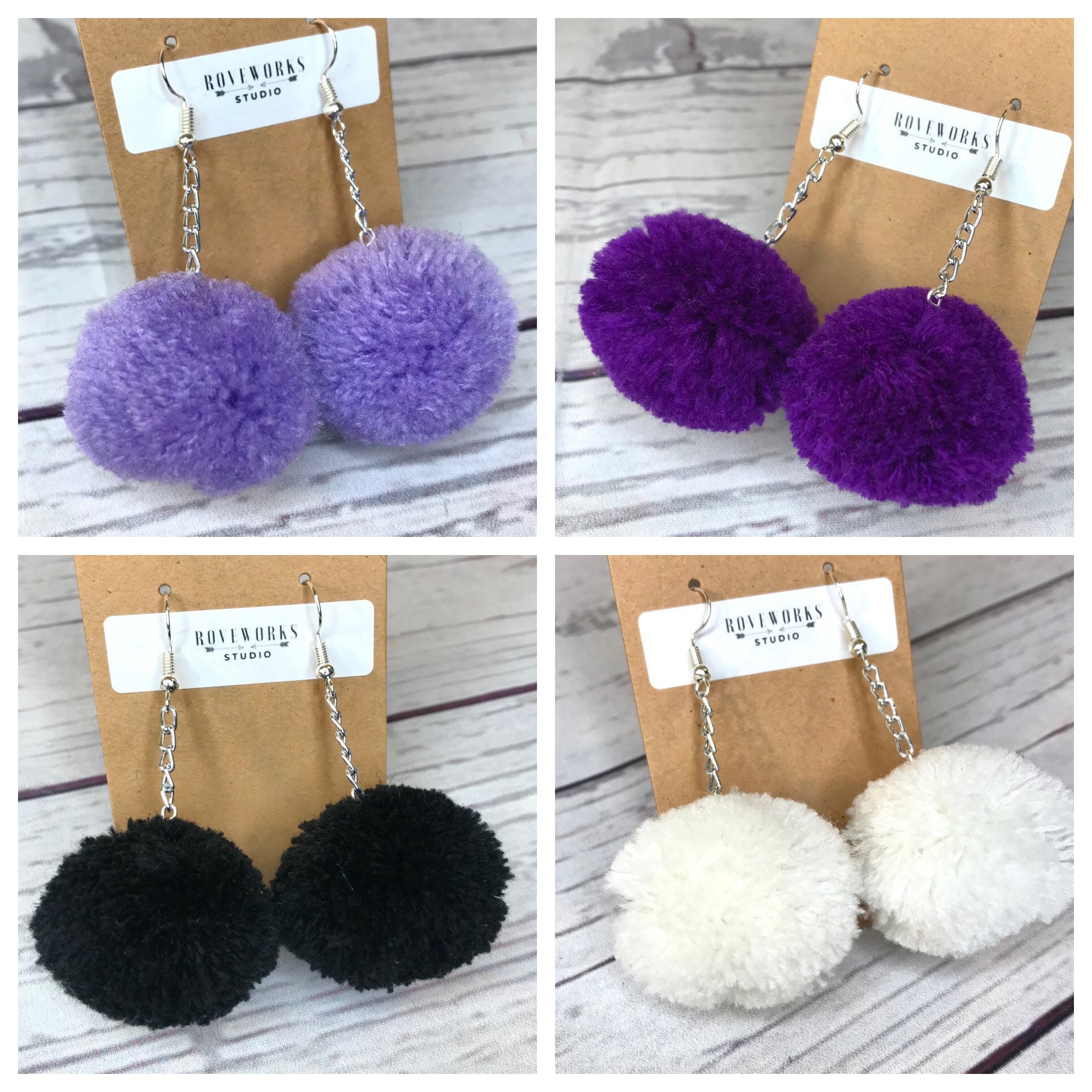 Large Colorful POM POM Dangle Earrings soft puffy Etsy