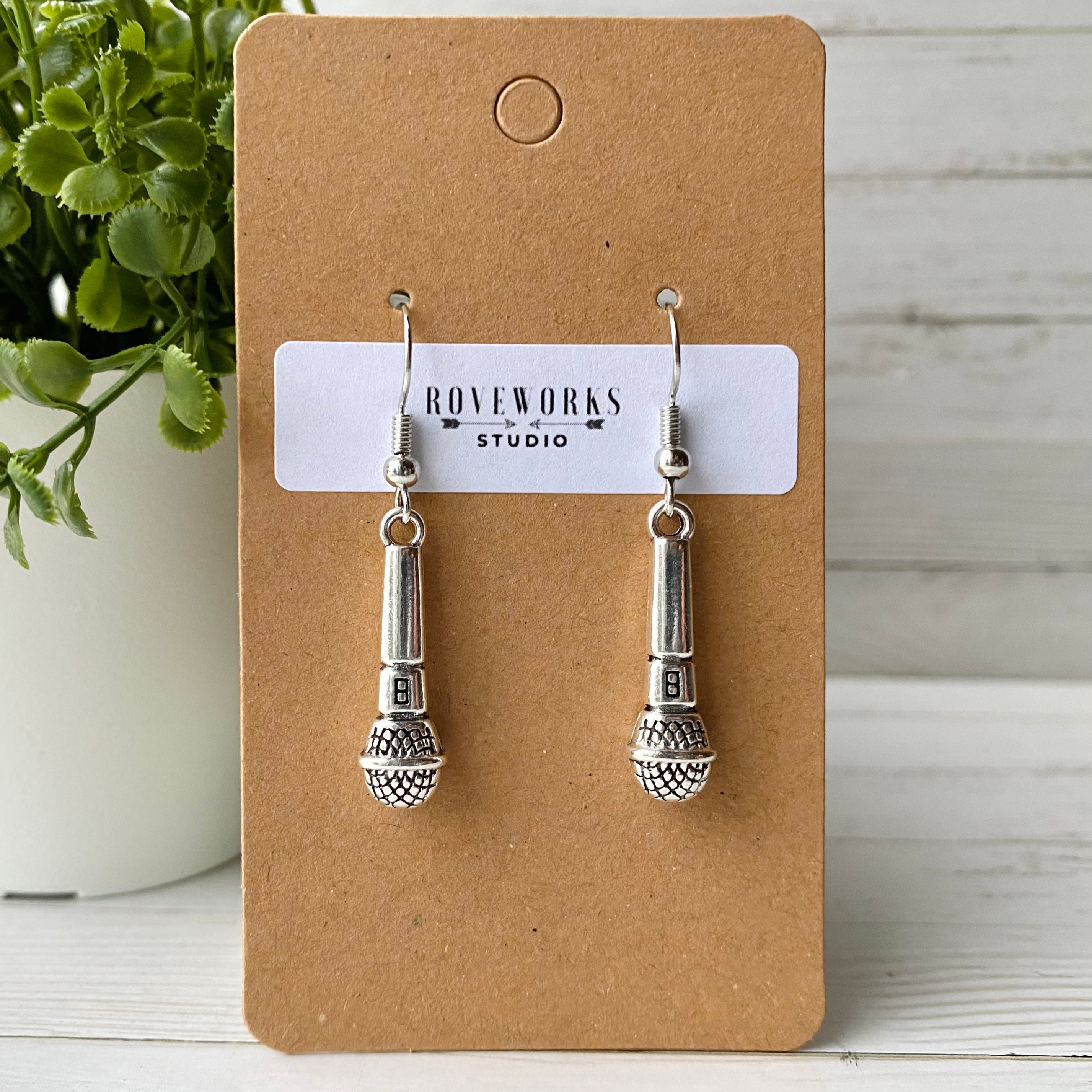 MICROPHONE Earrings metal dangley silver colored dangle Etsy