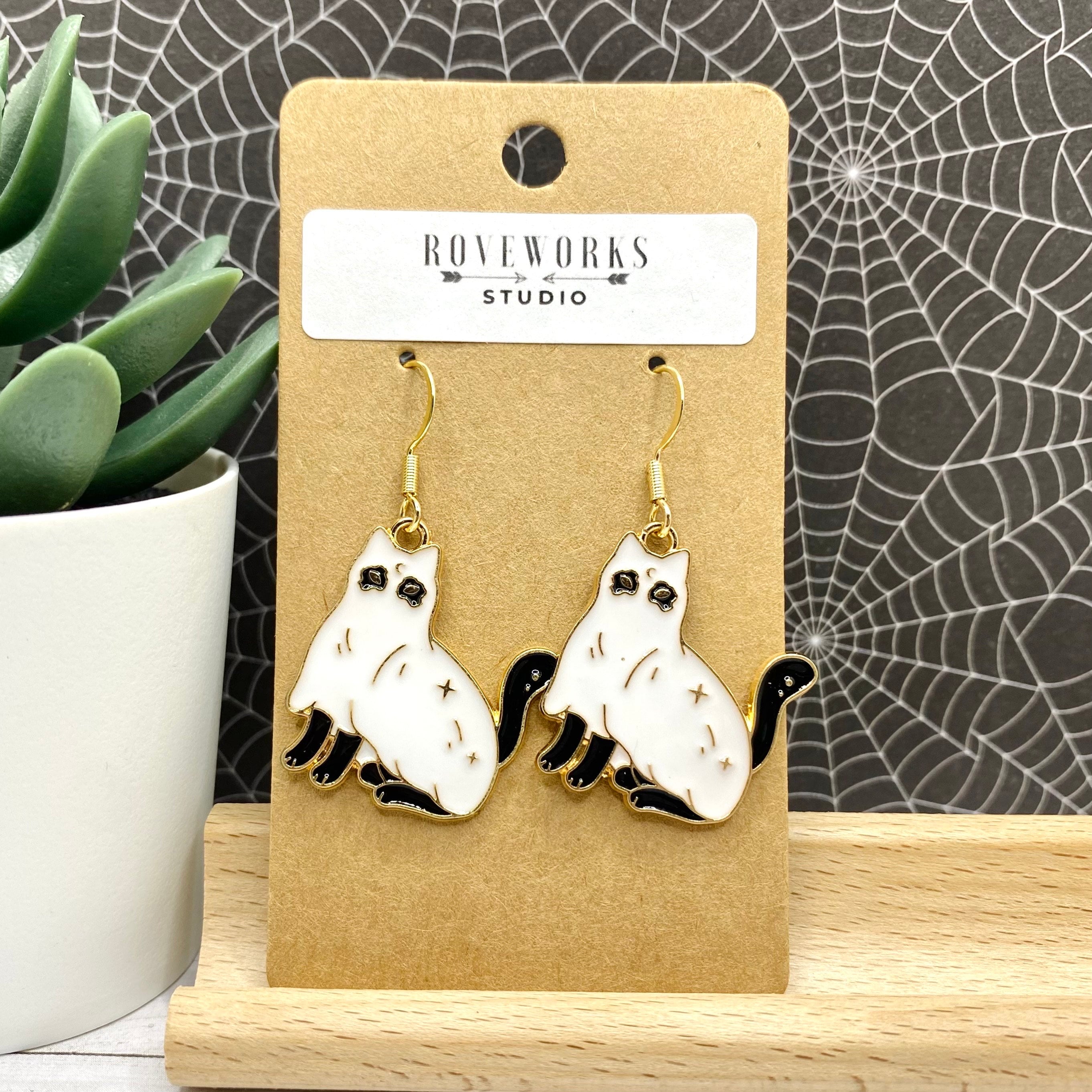 GHOST CAT Earrings white ghosts cute black cats Halloween earrings spooky season crazy cat lady gift funny earrings ghost costume statement