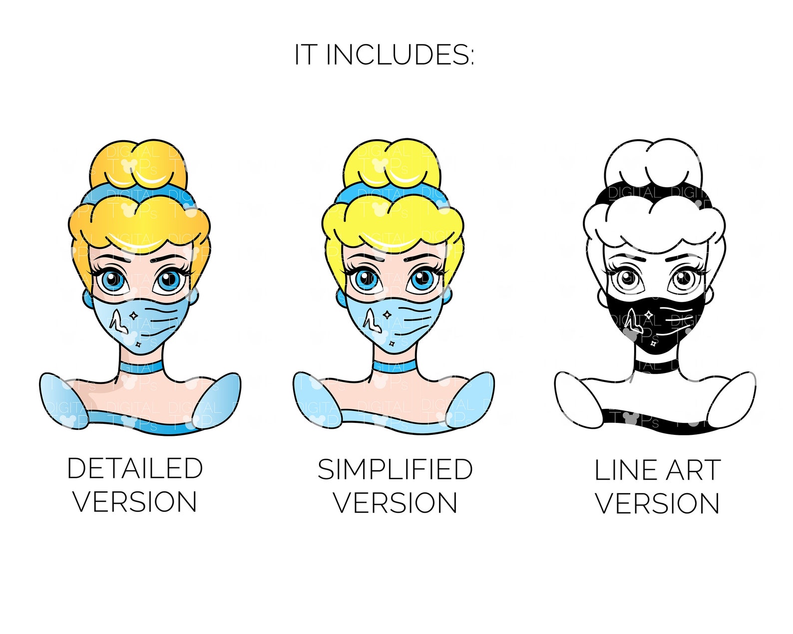 Cinderella wearing mask face mask 4 SVG 4 PNG Disney | Etsy