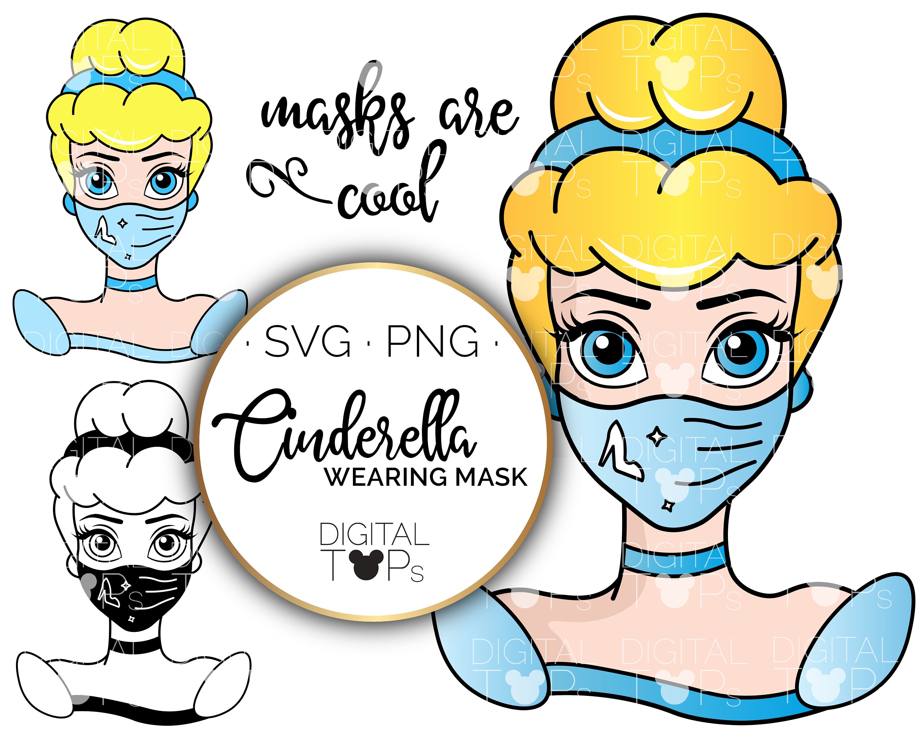 Cinderella wearing mask face mask 4 SVG 4 PNG Disney | Etsy