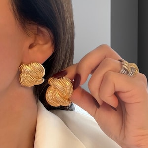 Popular Trendy Large Twisted Earrings,Vintage Geometric Knot Earrings,2024 Chunky Knot Gold Earrings,Runway Designer Statement Earrings